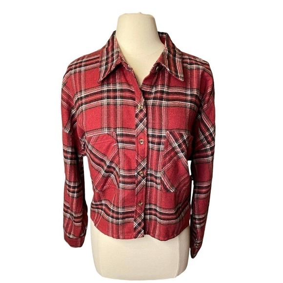 Ci Sono Tops - CiSono NEW Cropped Flannel Plaid Shirt Brick Red Women’s XL Grunge Casual